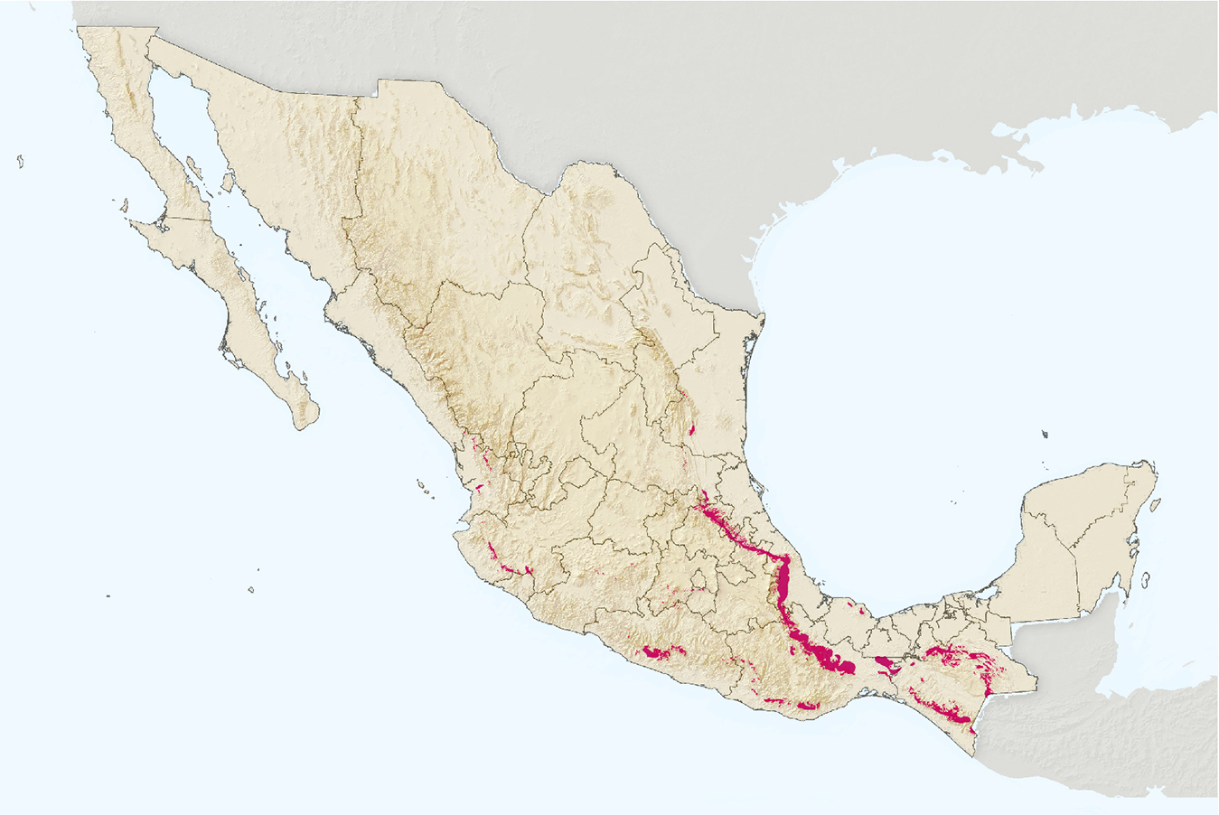 Mapa de bosques nublados de México