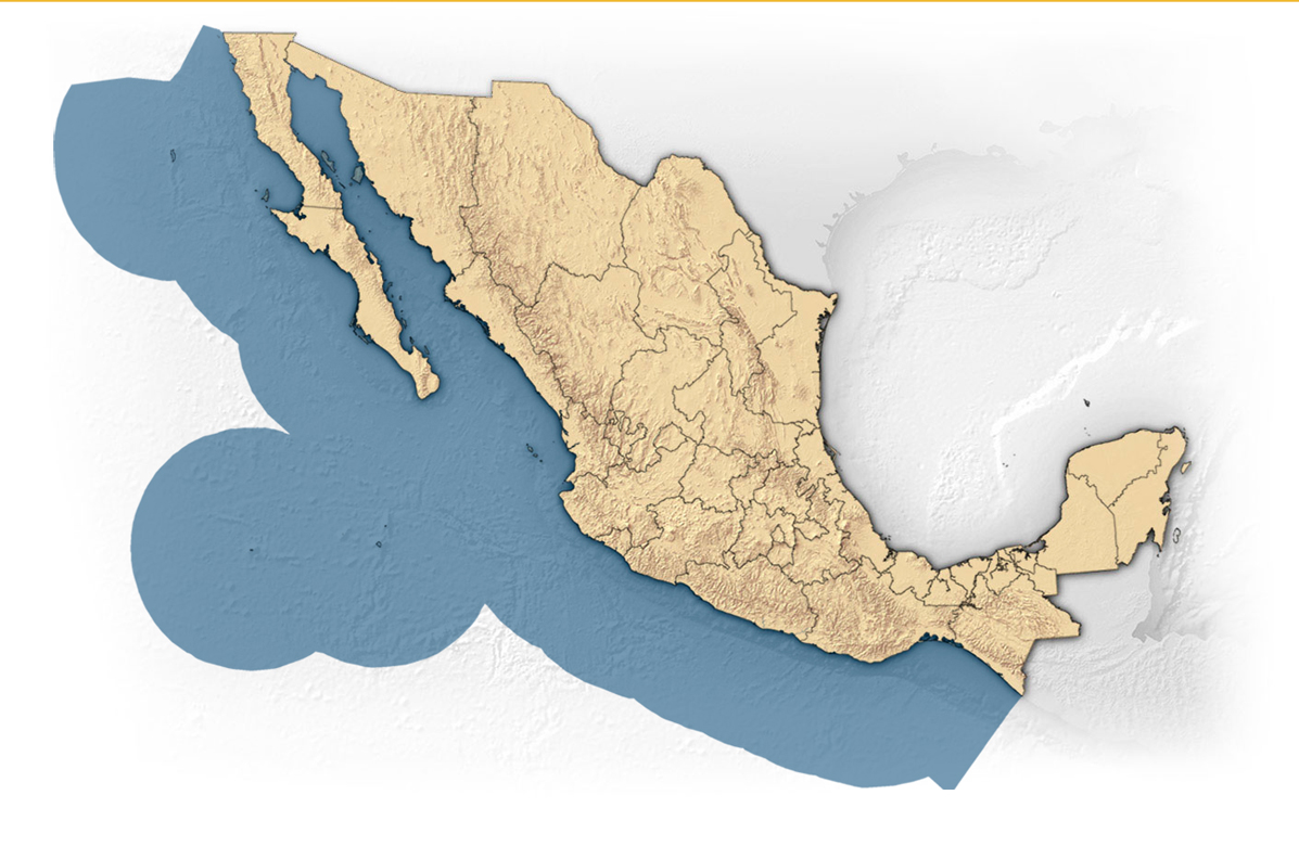 Mapa de océano Pacífico en México